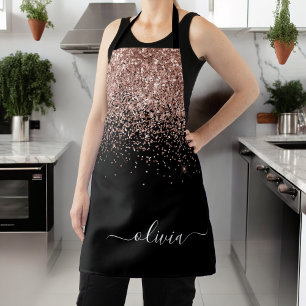 Roségold-Blush-Pink-Glitzer-girlies Monogramm-Name Schürze