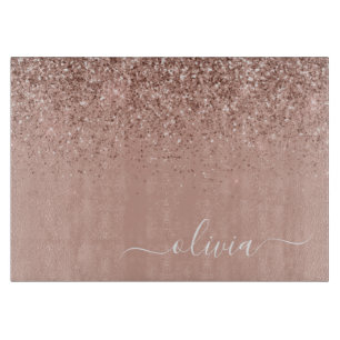Roségold-Blush-Pink-Glitzer-Initialen-Schriftzug W Schneidebrett