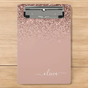 Roségold Blush Rosa Glitter Girly Monogramm Name Mini Klemmbrett