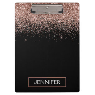 Roségold Blush Rosa Glitter Mädchen Monogramm Name Klemmbrett