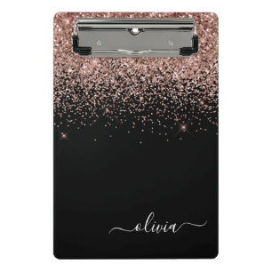 Roségold Blush Rosa Glitzer Mädchen Monogramm Name Mini Klemmbrett