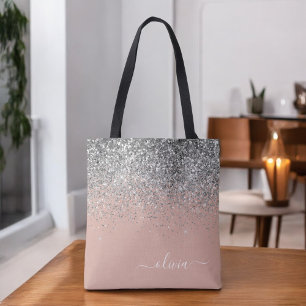 Roségold Blush Rosa Silber Glitter Monogramm