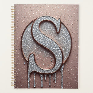 Roségold-Buchstabe S Monogramm mit Kristalltropfen Planer