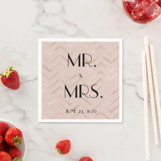 Roségold-Chevron-Hochzeitsservietten Serviette (Beispiel)