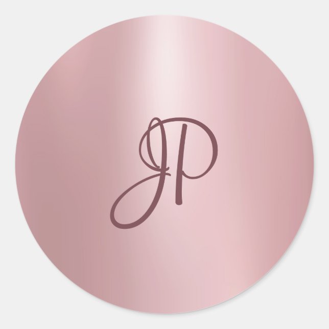 Rosegold Color Mit Monogramm Elegant Template Comp Runder Aufkleber (Vorderseite)