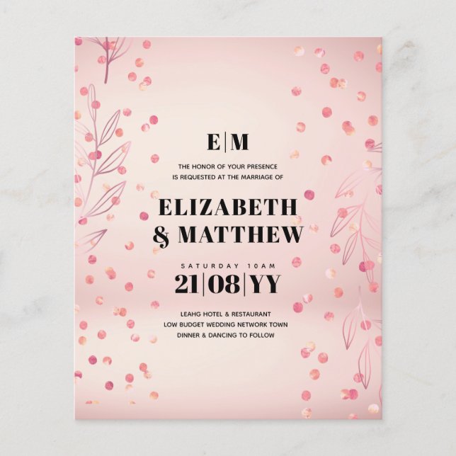 Rosegold Confetti, FLYER für Hochzeiten mit niedri (Vorne)