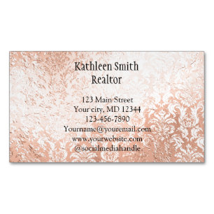 Roségold-Damask Elegant Weiblich Magnetische Visitenkarte