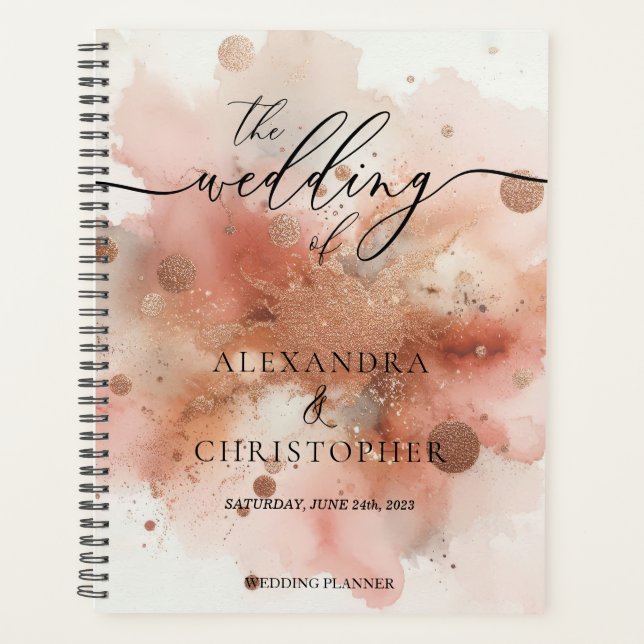 RoseGold Earthtone Watercolor Hochzeitssignaturen Planer (Vorderseite)