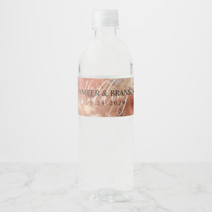 RoseGold Earthtone Watercolor Hochzeitsskript Wasserflaschenetikett