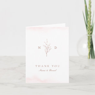 Roségold einfache botanische Blätter Monogramm-Hoc Dankeskarte