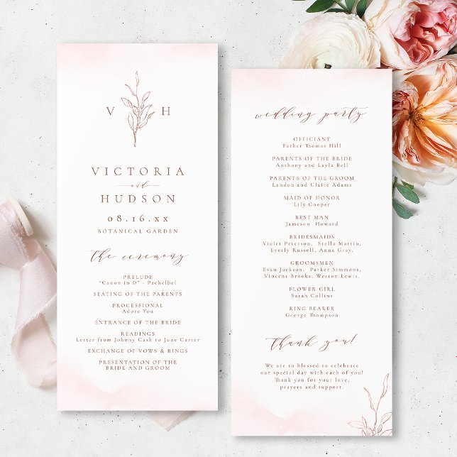 Roségold einfaches botanisches Monogramm Hochzeit Programm (Rose gold simple botanical monogram wedding program)