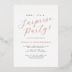 Roségold Elegante Schrift Überraschungsparty Folieneinladung