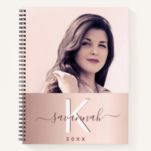 Roségold-Foto-Monogramm Notizbuch