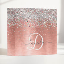 Roségold gebürstetes Metall Glitter Monogramm Name