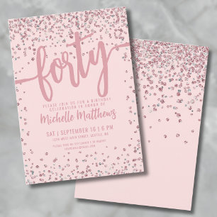 Roségold Glitter 40. Geburtstag Einladung
