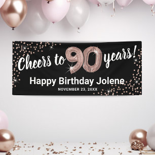 Roségold Glitter 90. Geburtstag Banner