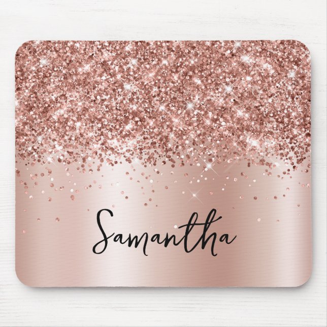 Roségold Glitter Blass Schimmer Name Mousepad (Vorne)
