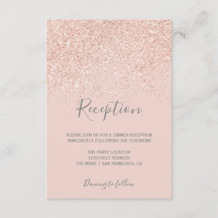 Roségold Glitter Blush Pink elegante Rezeption Begleitkarte
