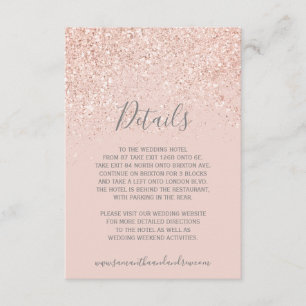 Roségold Glitter Blush Rosa Grau Hochzeitsdetails Begleitkarte