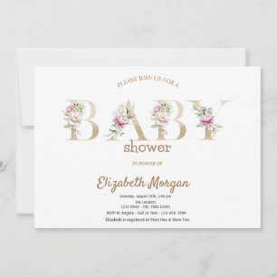 Roségold Glitter Bokeh Florale Babyparty Einladung