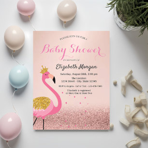 Roségold Glitter Bokeh, Rosa Flamingo Babyparty Einladung