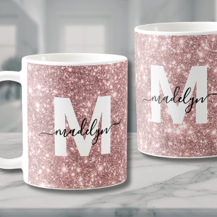 Roségold Glitter Funkel Monogramm Kaffeetasse
