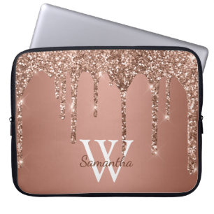Roségold Glitter Funkeln Tropfen Monogramm Name Laptopschutzhülle