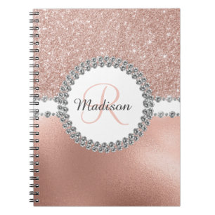 Roségold Glitter Glamour Monogramm Diamant Notizblock