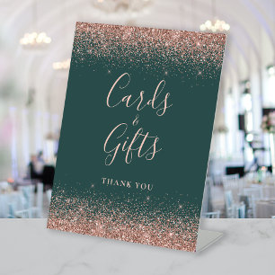 Roségold Glitter Grün Hochzeitskarten und Geschenk Sockelschild