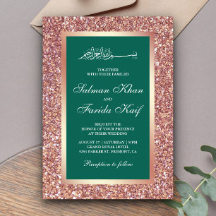 Roségold Glitter Grün Islamische Muslimische Hochz Einladung