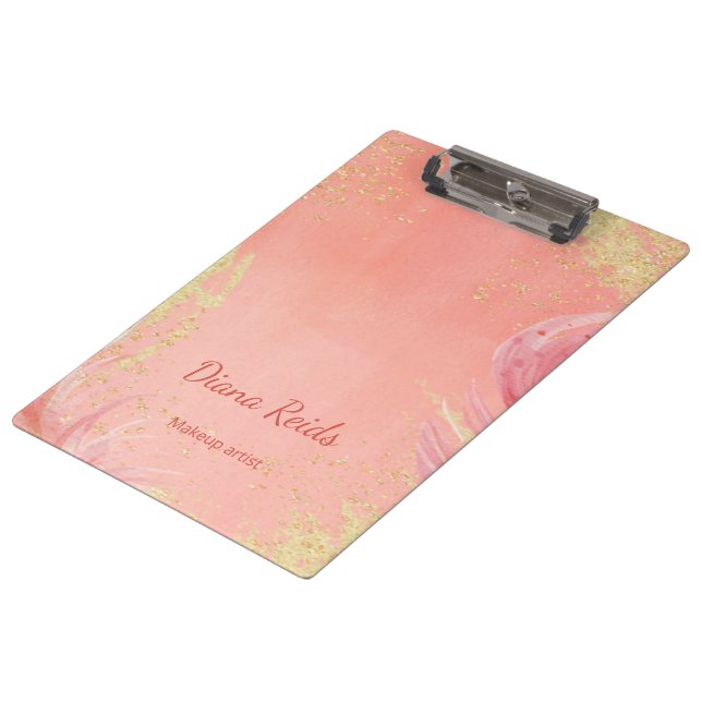 Roségold Glitter individueller Name Klemmbrett (Schrägansicht)