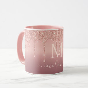 Roségold Glitter Kaffeetasse Dein Name und Buchsta