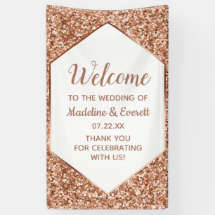 Roségold Glitter Konfetti Glam Hochzeit Willkommen Banner