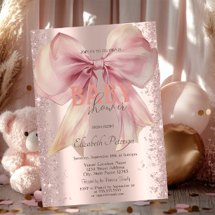 Roségold Glitter Konfetti Rosa Schleife Baby Showe Einladung