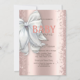 Roségold Glitter Konfetti Weiß Schleife Baby Showe Einladung