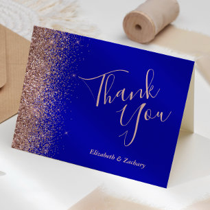 Roségold Glitter Königlich Blau Hochzeit Danke Karte