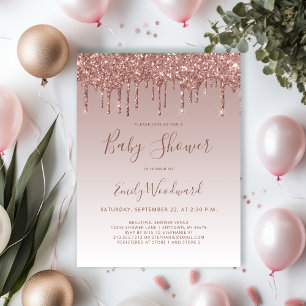 Roségold Glitter Mädchen Baby Shower Einladung Postkarte