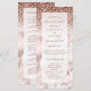 Roségold Glitter-Marmor-Hochzeitsprogramm mit Kuns