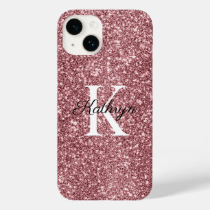 Roségold Glitter Monogramm Anfangsname Case-Mate iPhone 14 Hülle