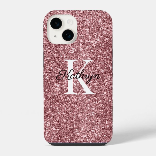 Roségold Glitter Monogramm Anfangsname iPhone Hülle (Rückseite)