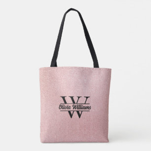 Roségold Glitter Monogramm Girly Moderner Glanz