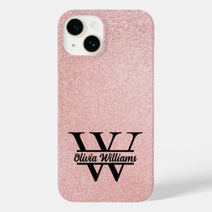 Roségold Glitter Monogramm Girly Moderner Glanz Case-Mate iPhone 14 Hülle