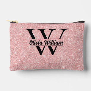 Roségold Glitter Monogramm Girly Moderner Glanz Zubehörtasche