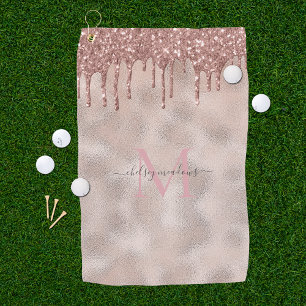 Roségold Glitter Monogramm Kalligrafie Schrift Nam Golfhandtuch