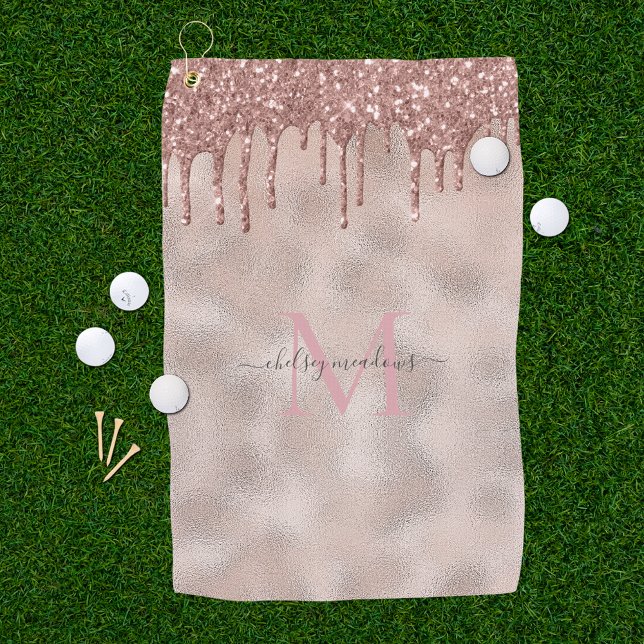 Roségold Glitter Monogramm Kalligrafie Schrift Nam Golfhandtuch (Von Creator hochgeladen)