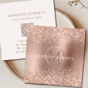 Roségold Glitter Monogramm-Logo Quadratische Visitenkarte