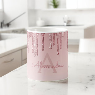 Roségold Glitter-Monogramm Name & Initiale Kaffeetasse
