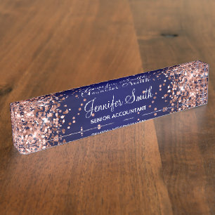 Roségold Glitter Navy Blau Gradient Namensplakette