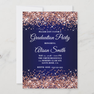 Roségold Glitter Navy Blau Ombre Abschlussfeier Einladung