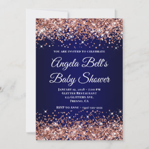 Roségold Glitter Navy Blau Ombre Baby Shower Einladung